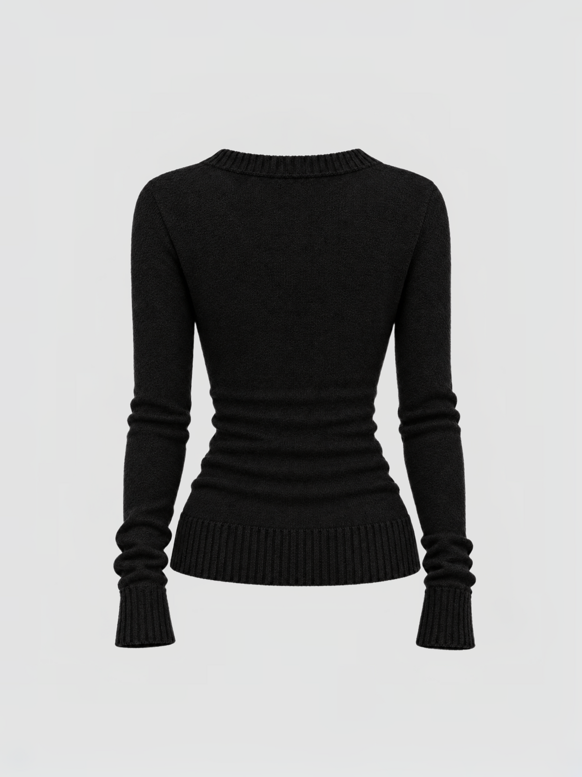 Brick Lane Surplice Wrap V-Neck Ribbed Knit Sweater - Black