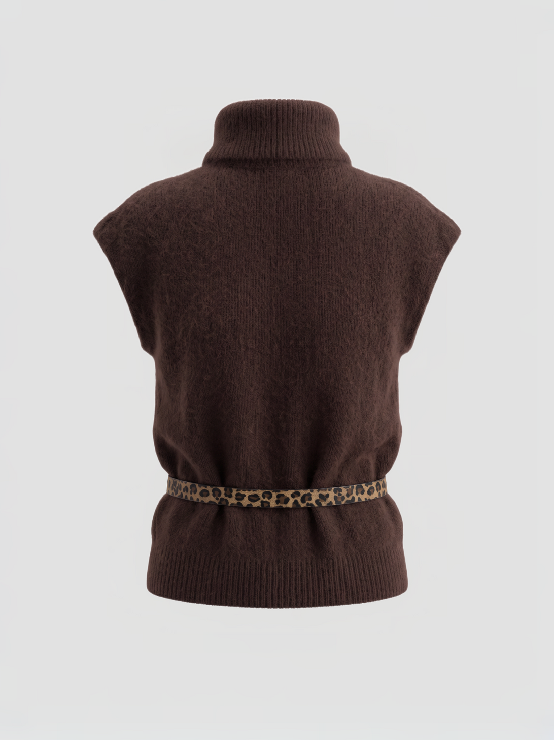Brick Lane Skimming High Neck Sleeveless Knit Vest Tee - Brown