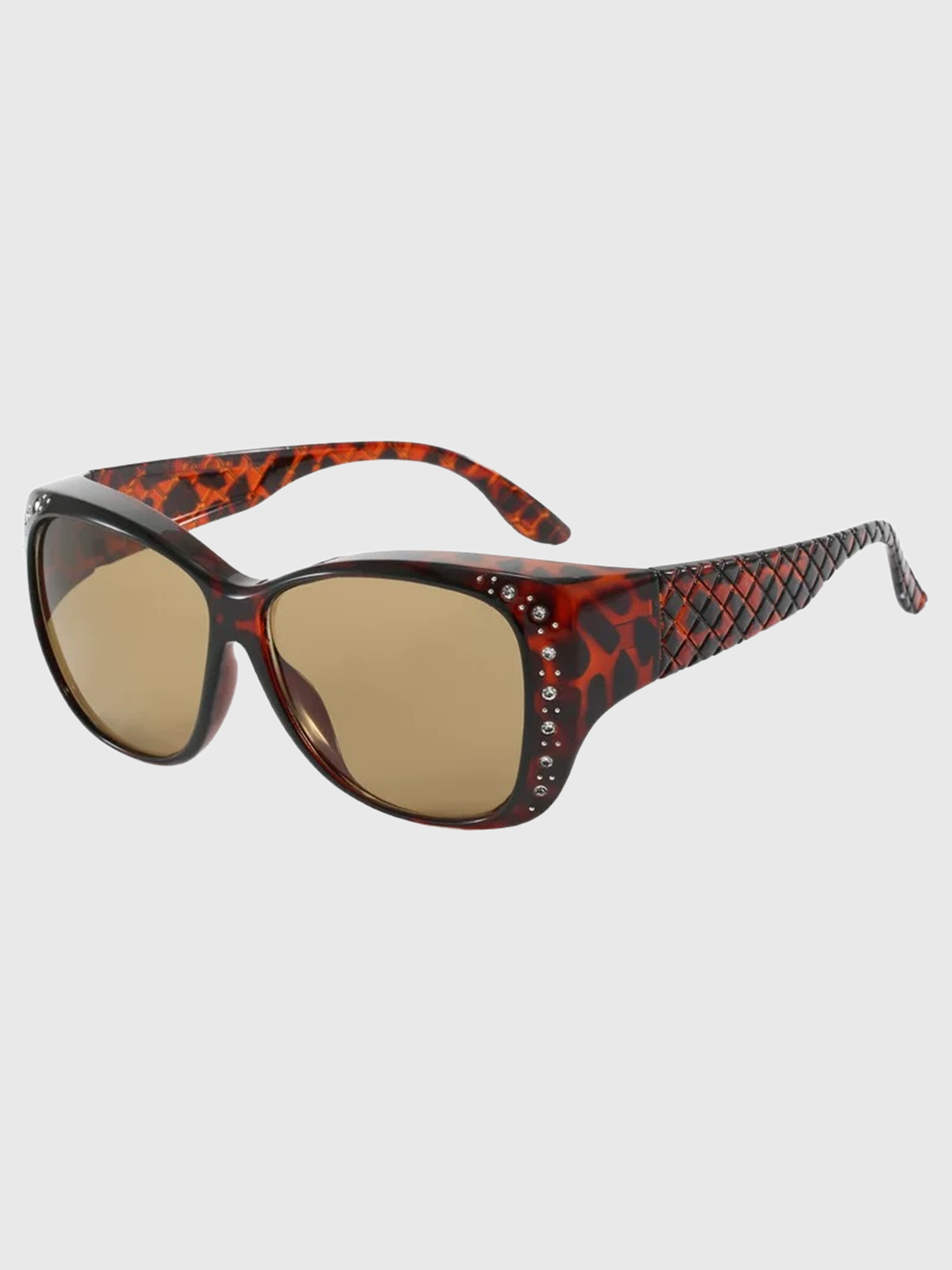 Brick Lane Y2K Rhinestone Oversized Sunglasses - Brown