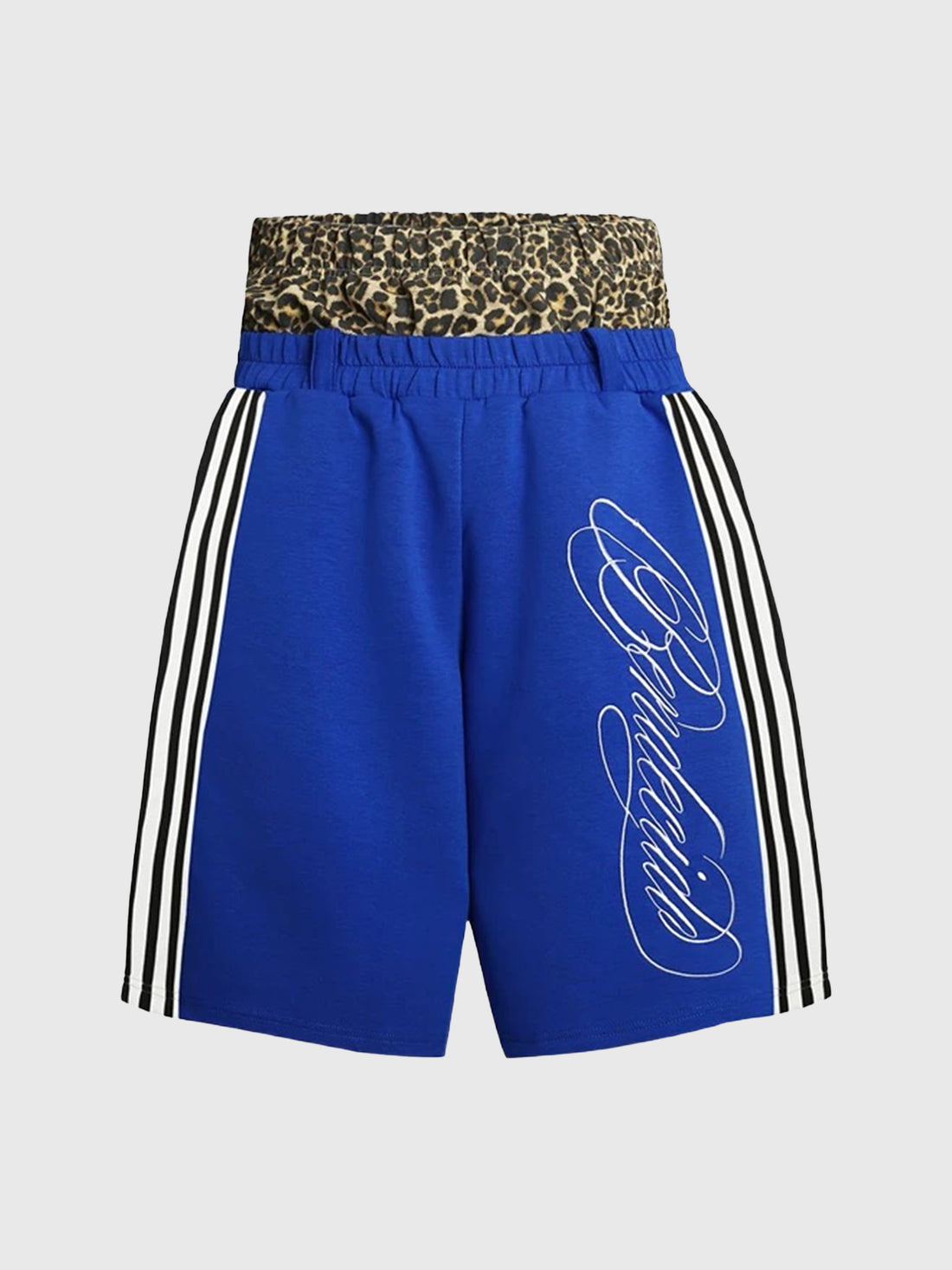 Brick Lane Layered-look Embroidered Leopard Sports Shorts - Blue