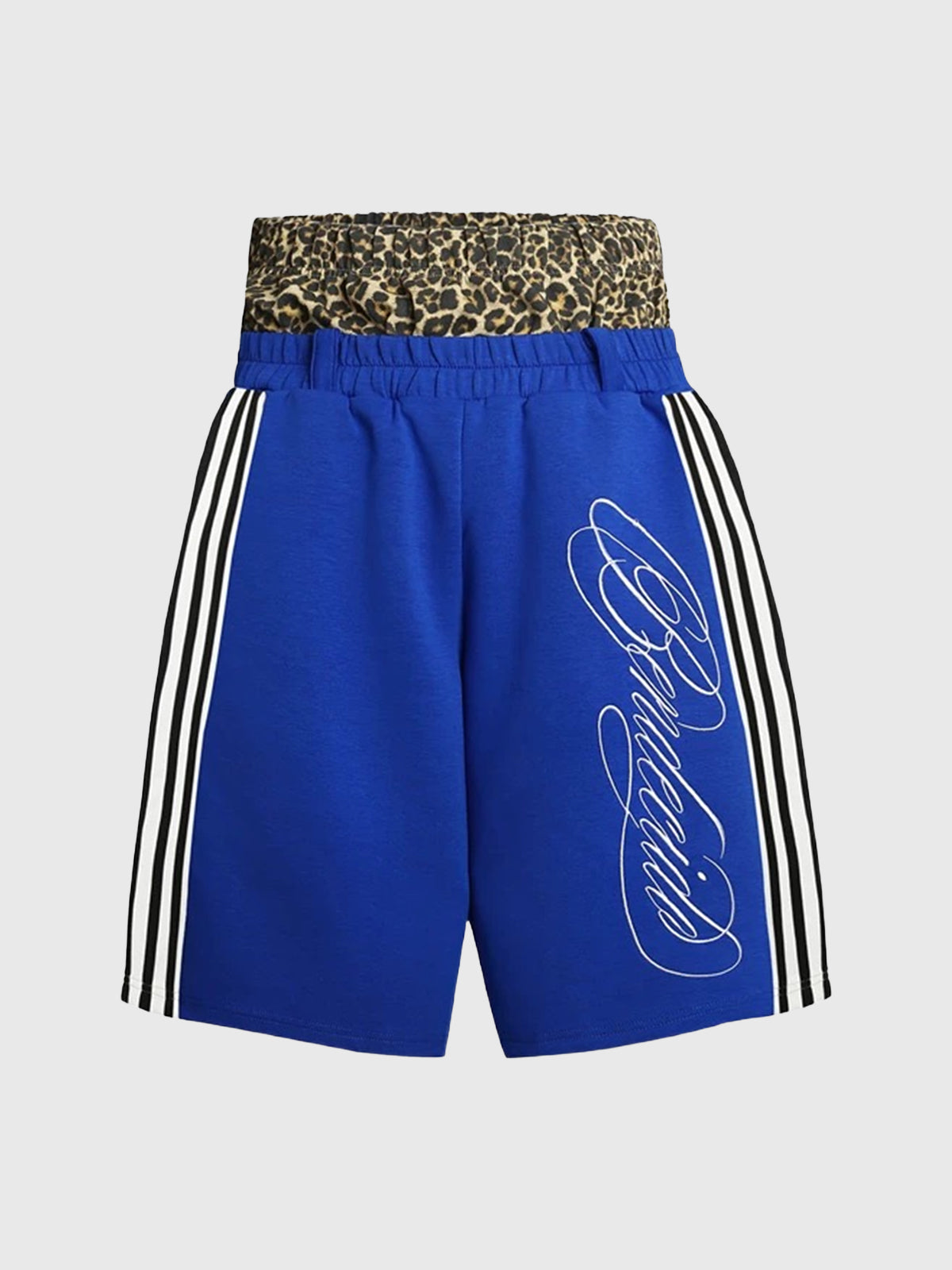 Brick Lane Layered-look Embroidered Leopard Sports Shorts - Blue