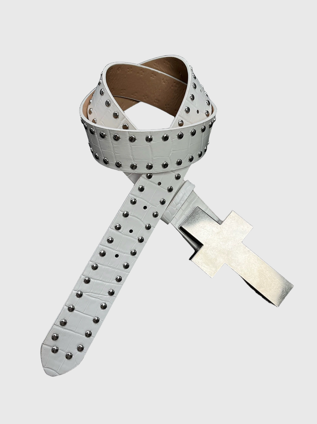 Brick Lane Gothic Cross Studded Belt - White