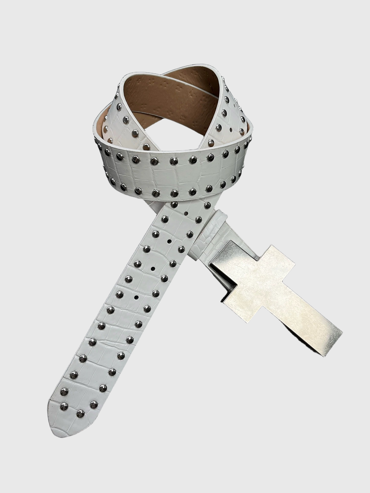 Brick Lane Gothic Cross Studded Belt - White