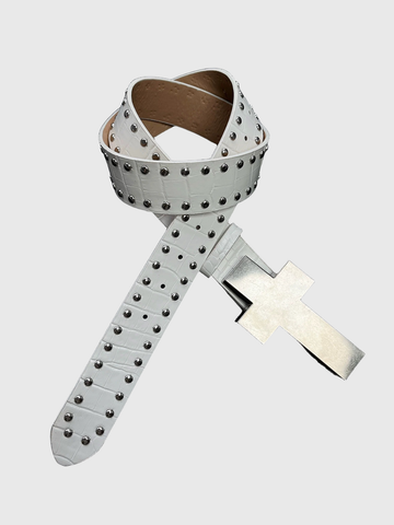 Brick Lane Gothic Cross Studded Belt - White