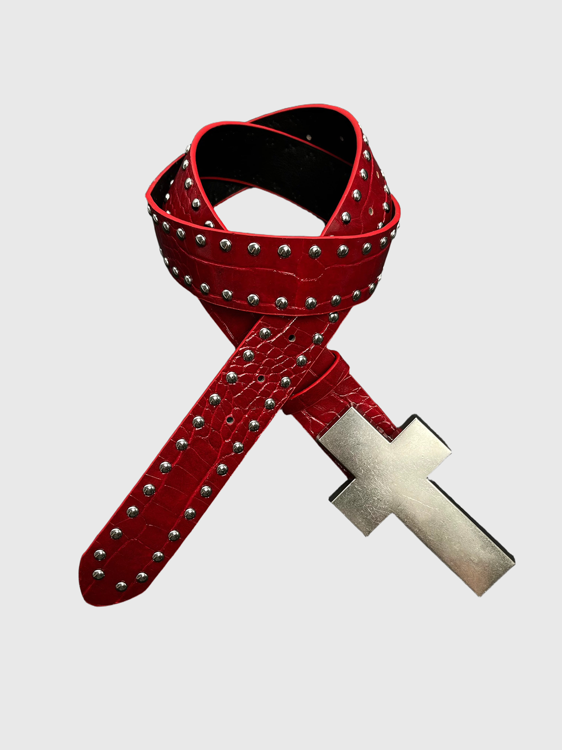 Brick Lane Gothic Cross Studded Belt - Red
