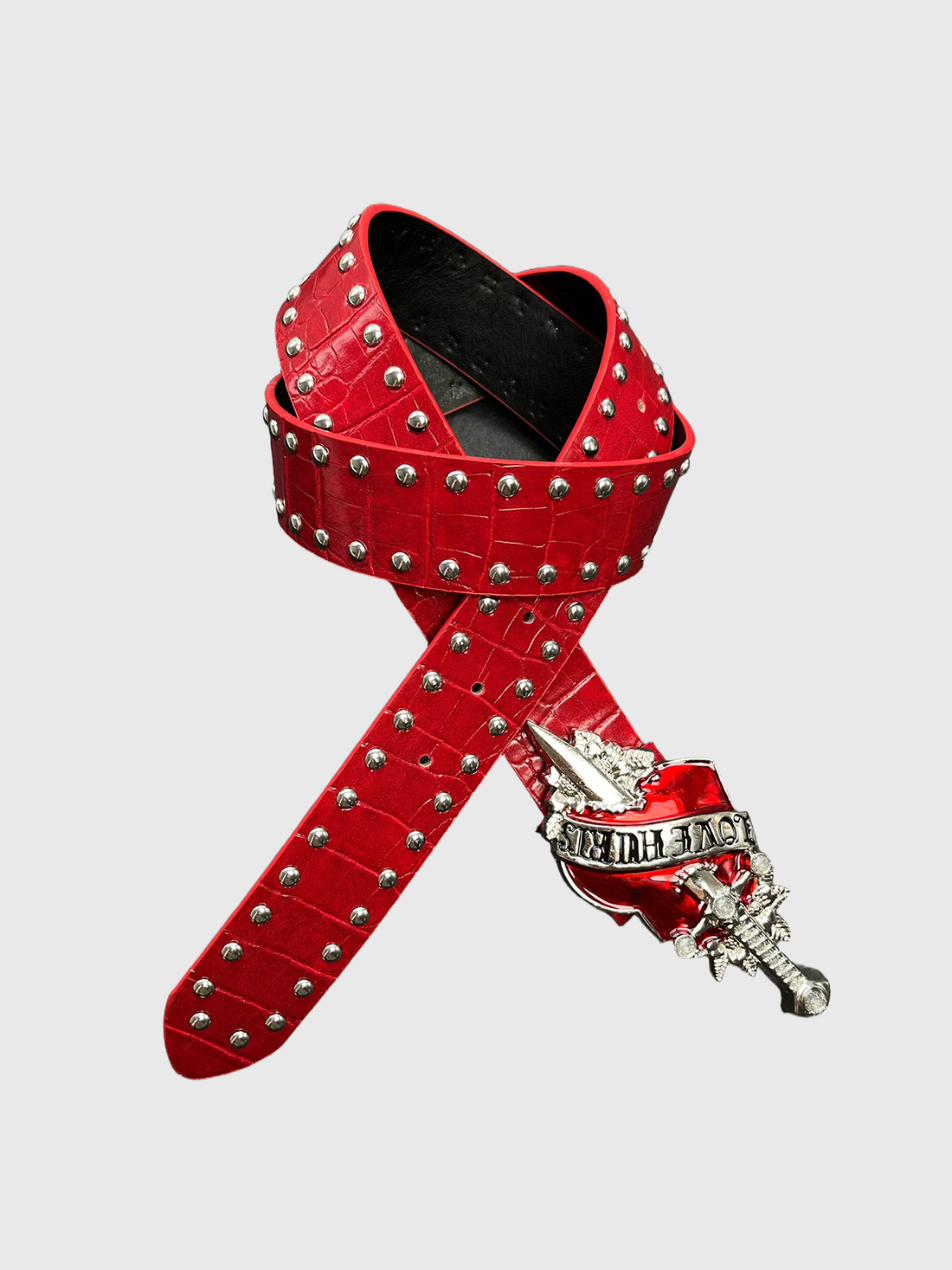 Brick Lane Punk Heart Studded Belt - Red