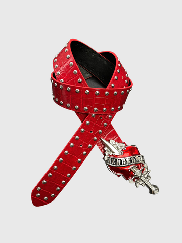 Brick Lane Punk Heart Studded Belt - Red