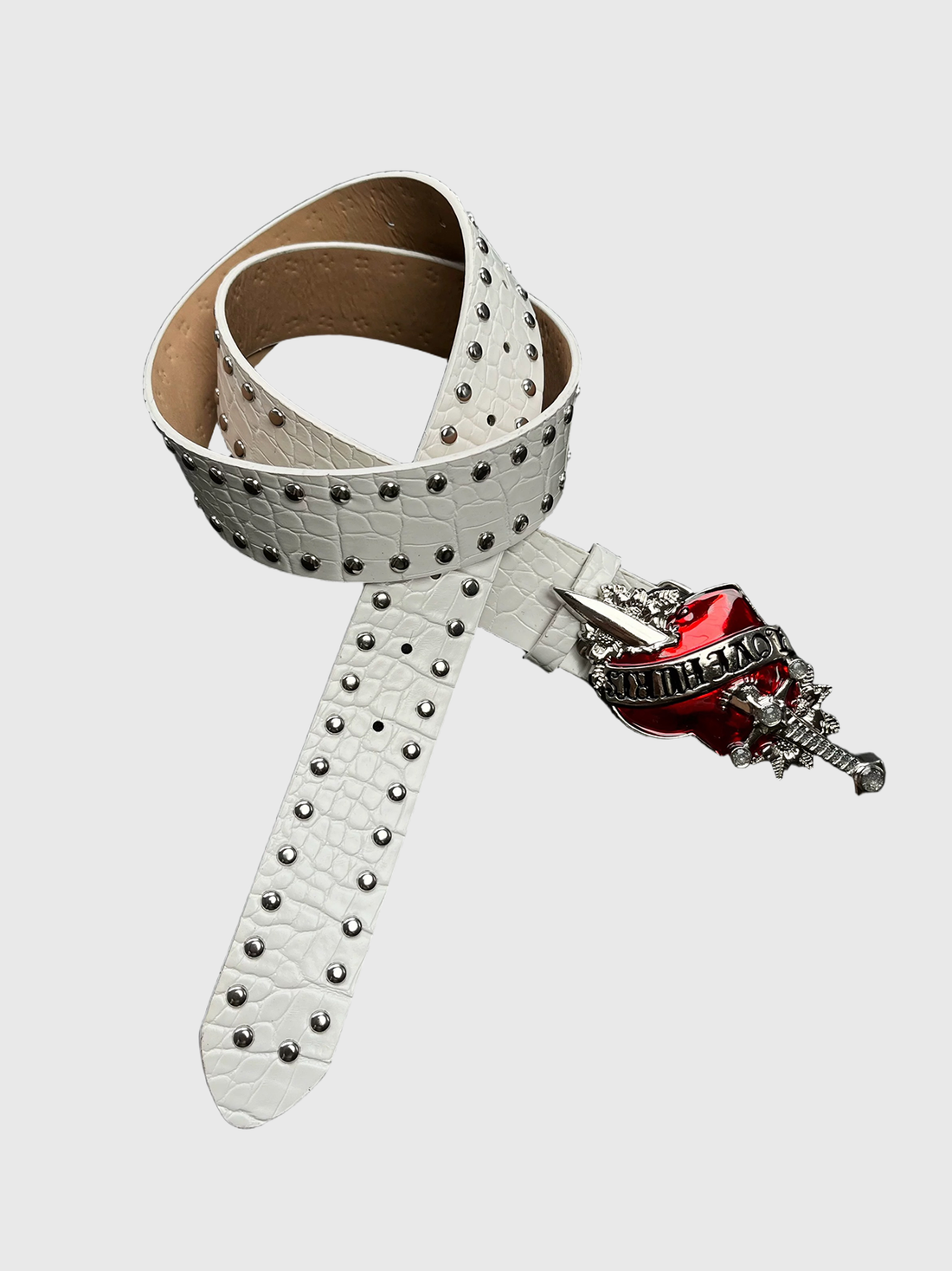 Brick Lane Punk Heart Studded Belt - White
