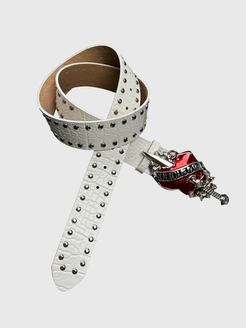 Brick Lane Punk Heart Studded Belt - White