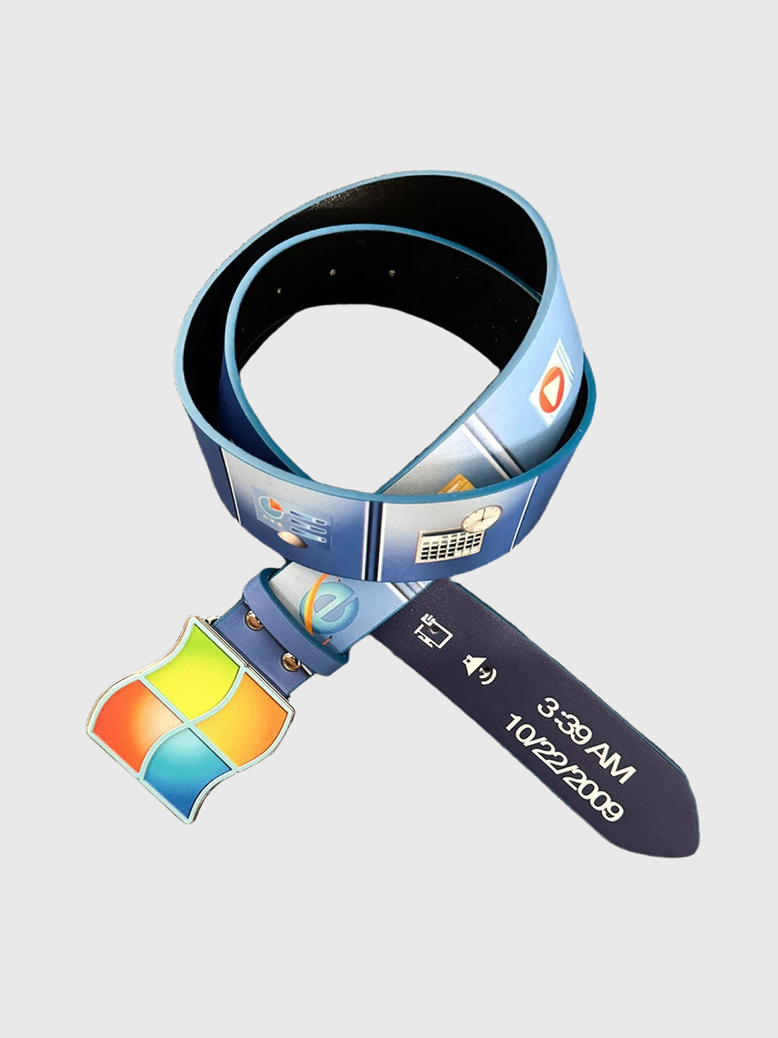 Brick Lane Y2K Graphic Print Leather Belt - Blue