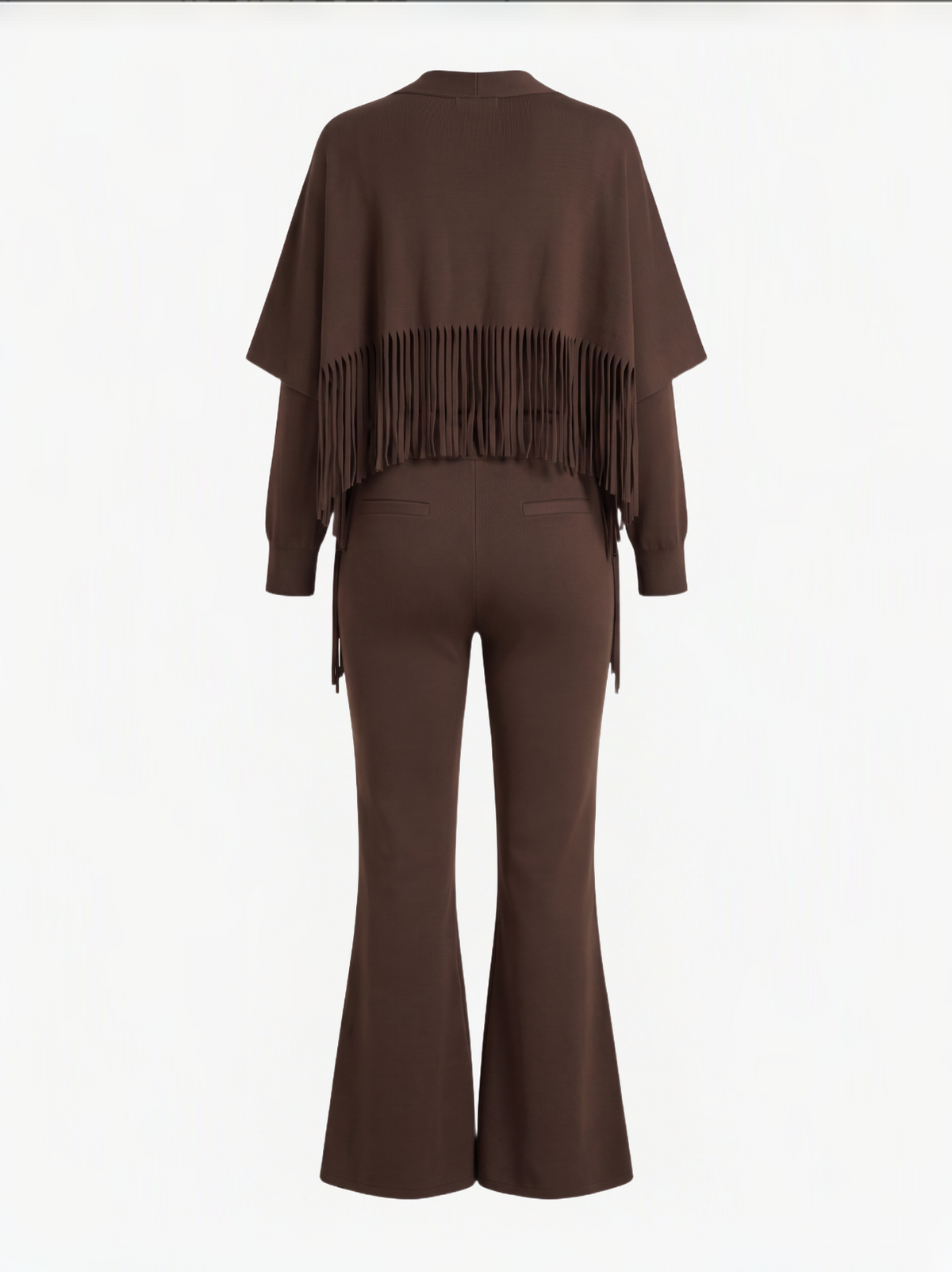 Brick Lane Skimming Long Sleeve Top and Flared Pants Two-Piece Set - Brown