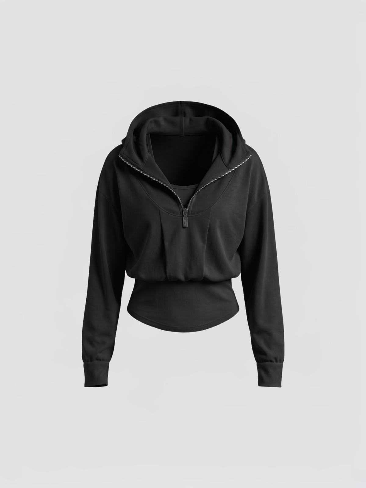 Co-ed Dorm Skimming Garter Zip-up Long Sleeve Top - Black