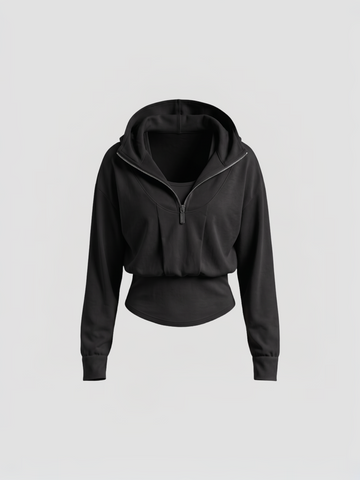 Co-ed Dorm Skimming Garter Zip-up Long Sleeve Top - Black