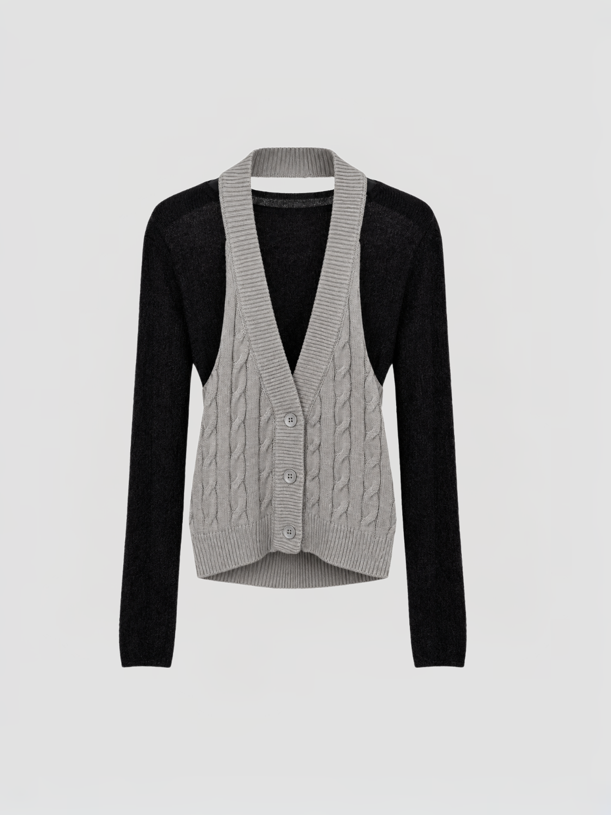 Co-ed Dorm Skimming Two-Piece Knit Shrug and Vest Set - Black