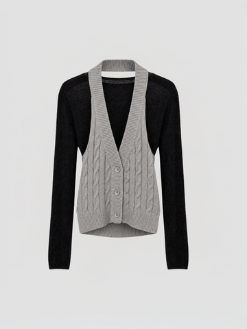 Co-ed Dorm Skimming Two-Piece Knit Shrug and Vest Set - Black