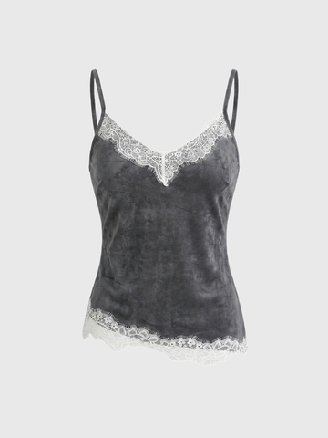 Dolled Office Waist-defining Lace Trim Asymmetric Cami - Black