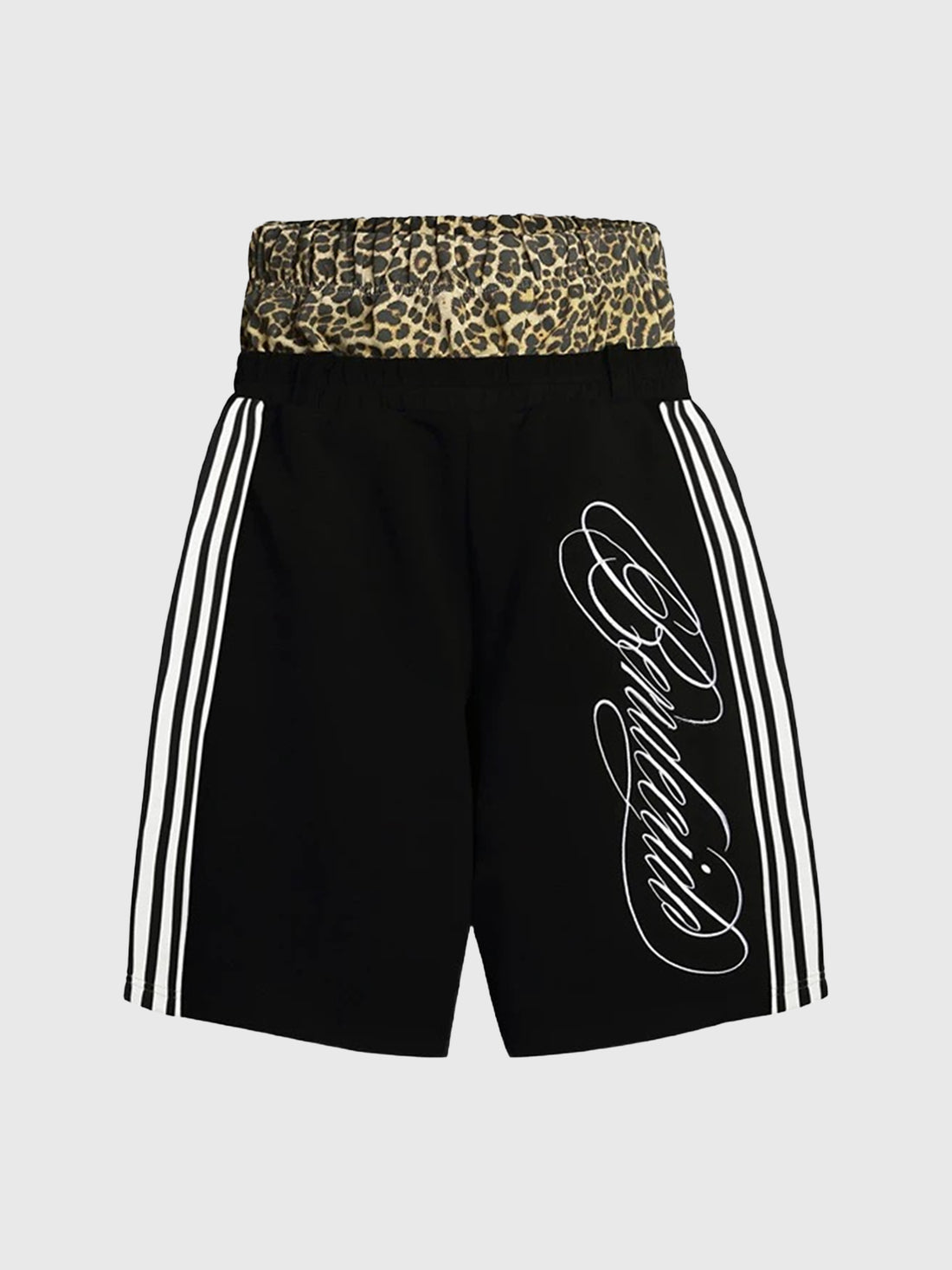 Brick Lane Layered-look Embroidered Leopard Sports Shorts - Black