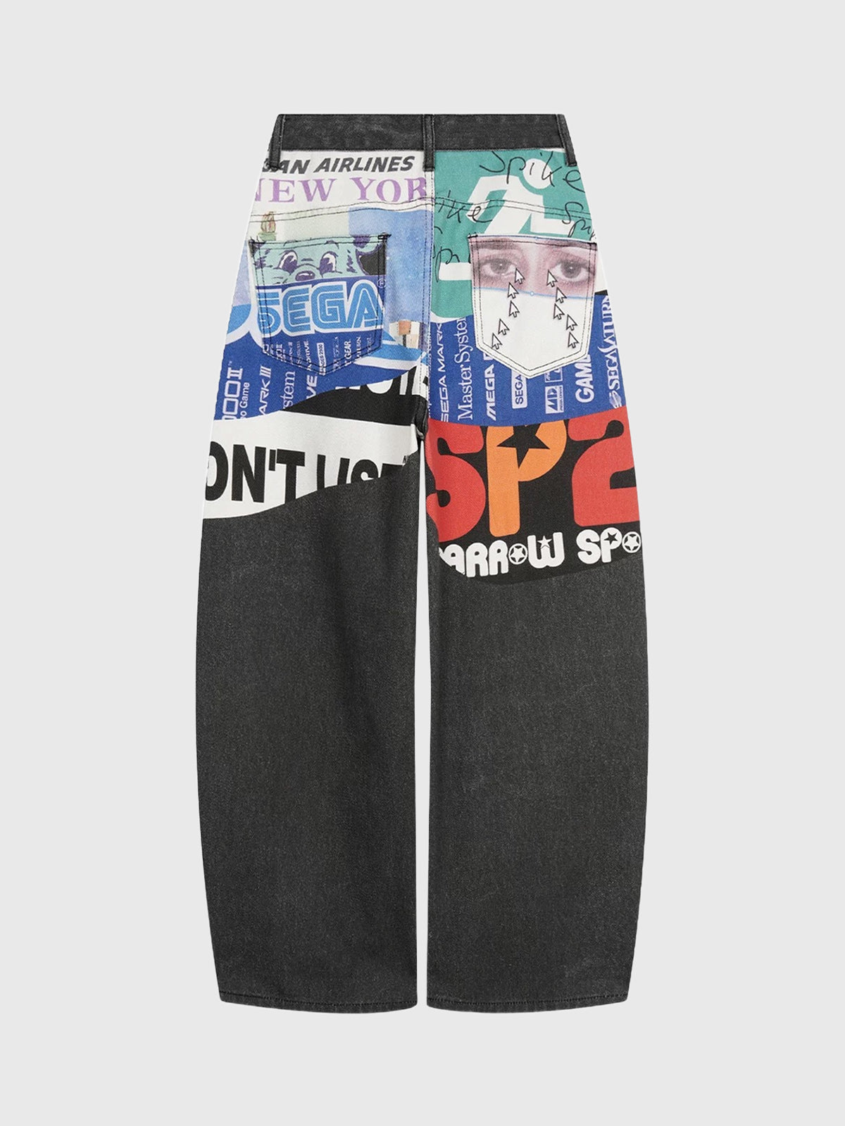 Brick Lane Wide-leg Contrast Graphic Cargo Pants - Black
