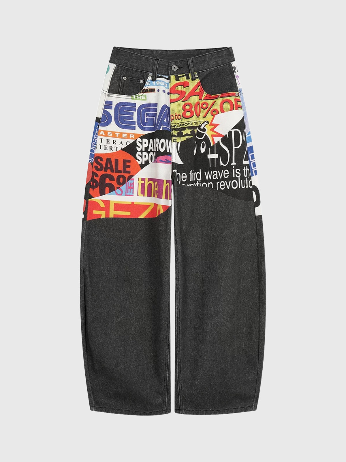 Brick Lane Wide-leg Contrast Graphic Cargo Pants - Black