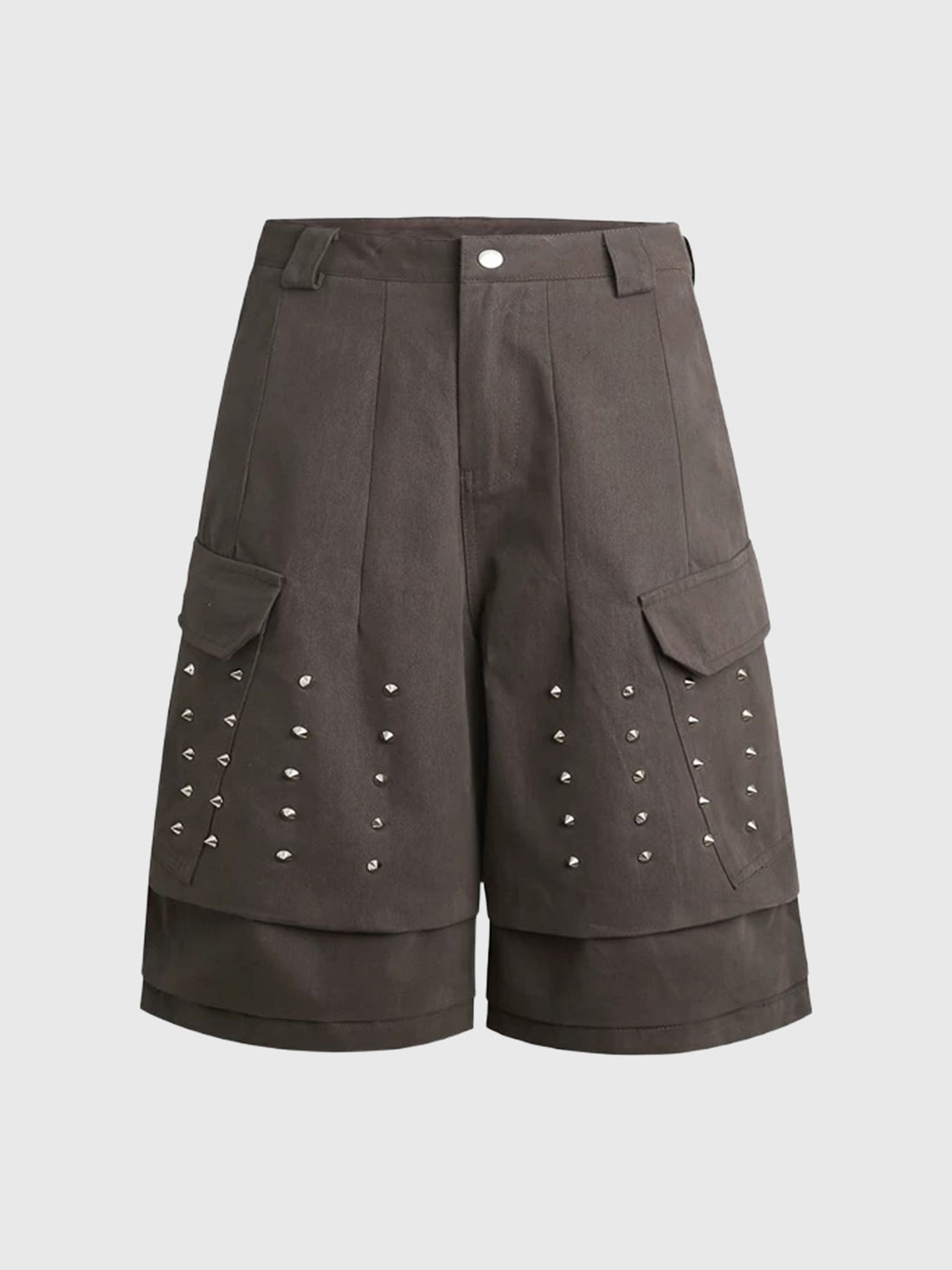 Co-ed Dorm Wide-leg Studded Utility Cargo Shorts - Brown