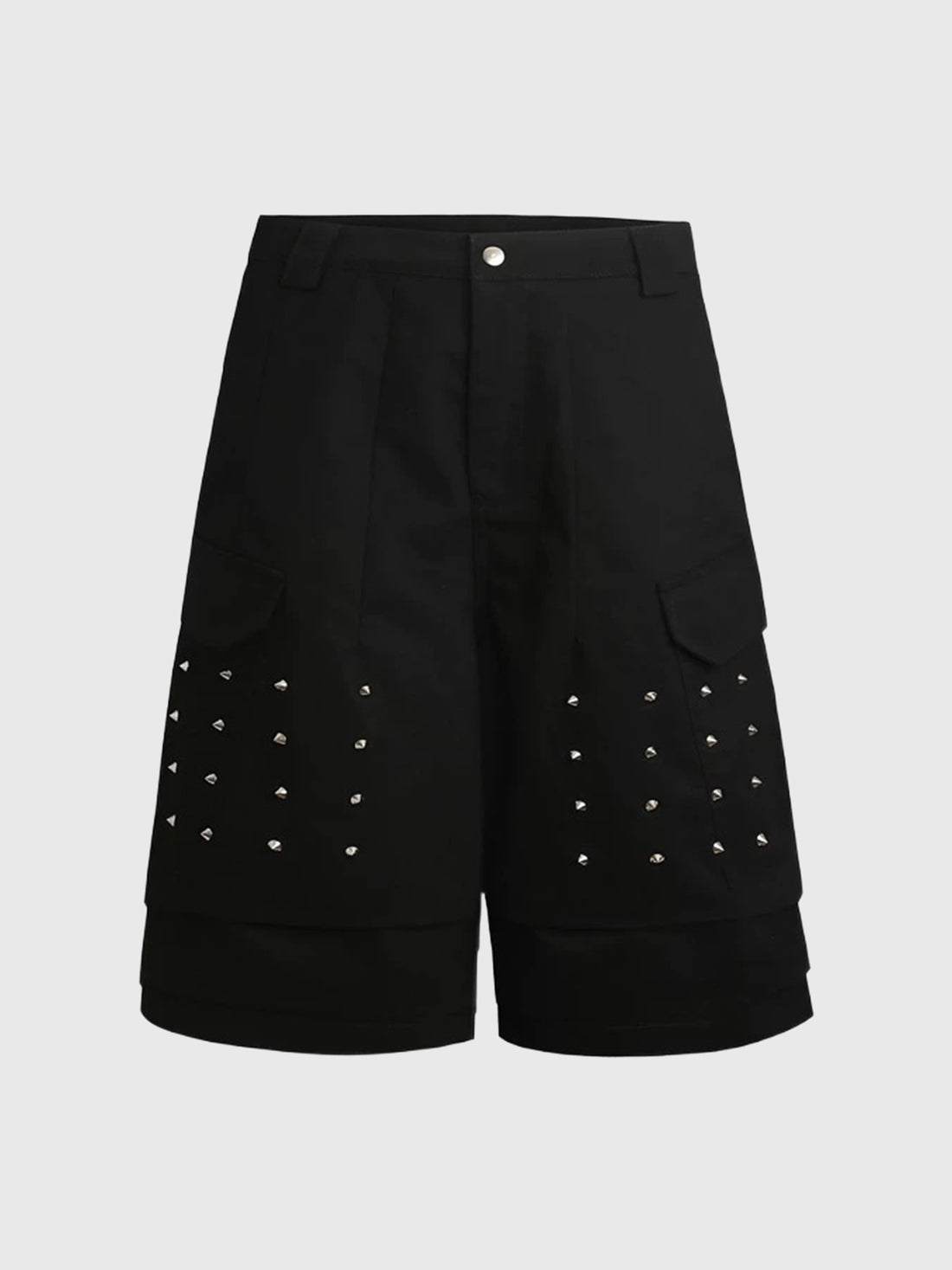 Co-ed Dorm Wide-leg Studded Utility Cargo Shorts - Black