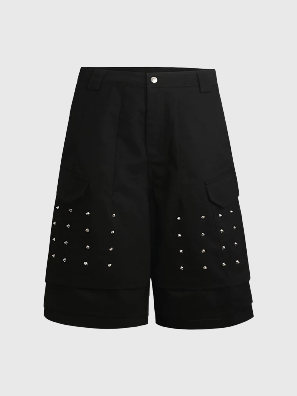 Co-ed Dorm Wide-leg Studded Utility Cargo Shorts - Black