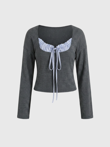 Dolled Office Layered-look Stripe Strappy Fitted Top - Black/White