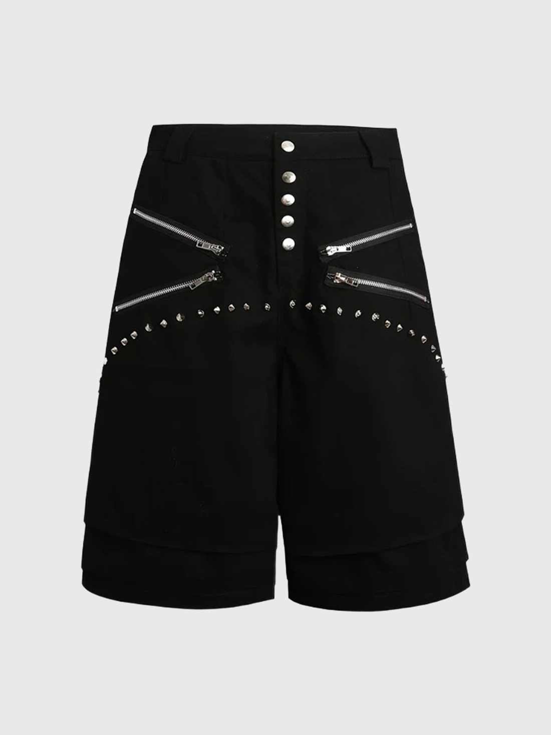 Co-ed Dorm Wide-leg Multi-Zipper Cargo Shorts - Black