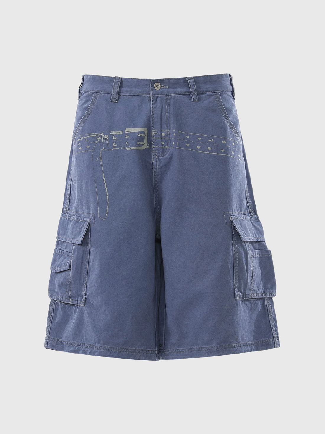 Co-ed Dorm Wide-leg Graphic Print Cargo Shorts - Blue