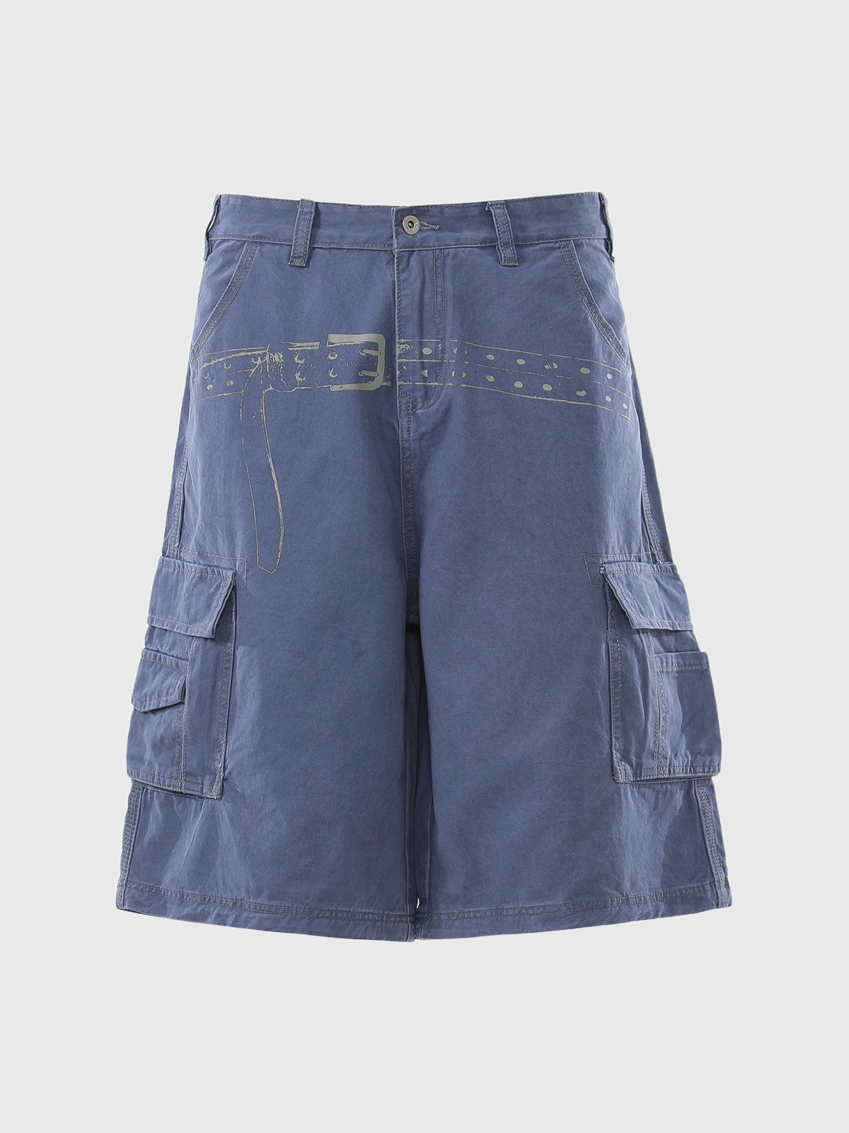 Co-ed Dorm Wide-leg Graphic Print Cargo Shorts - Blue