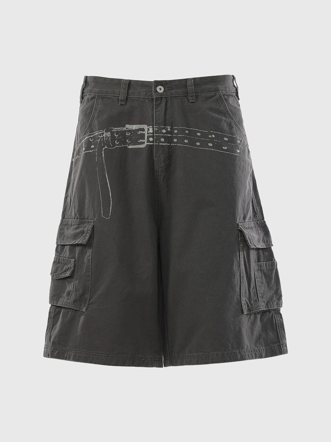 Co-ed Dorm Wide-leg Graphic Print Cargo Shorts - Black