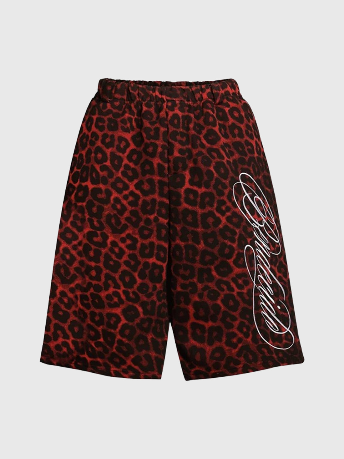 Co-ed Dorm Wide-leg Embroidered Leopard Shorts - Red