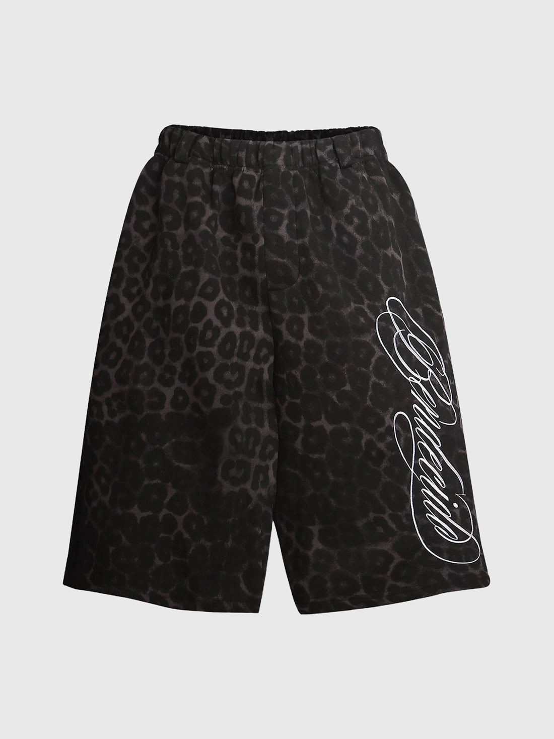 Co-ed Dorm Wide-leg Embroidered Leopard Shorts - Black