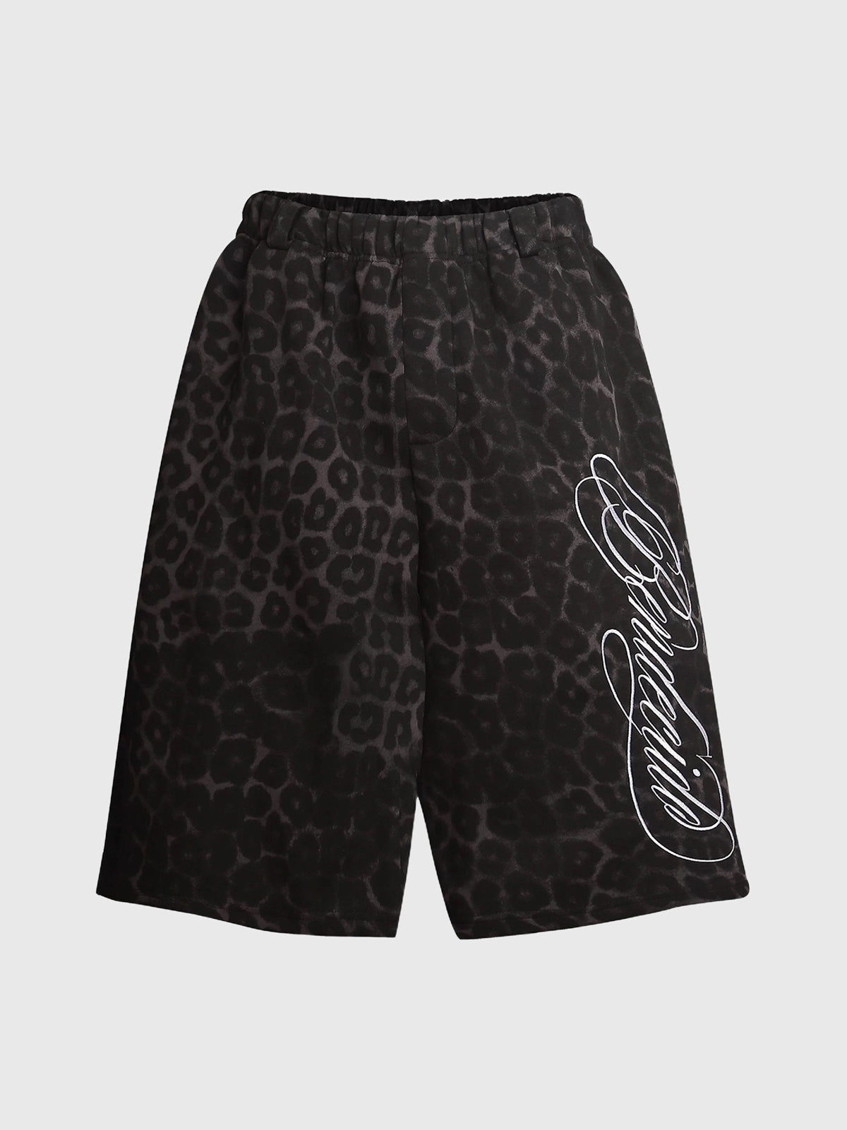 Co-ed Dorm Wide-leg Embroidered Leopard Shorts - Black