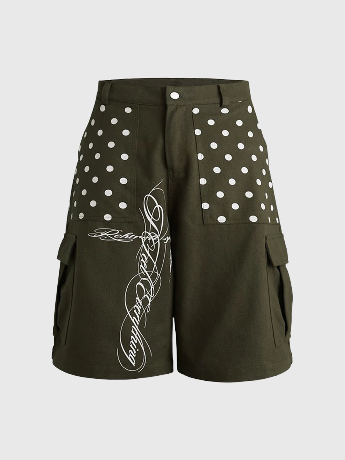 Co-ed Dorm Wide-leg Polka Dot Graphic Shorts - Green