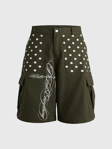 Co-ed Dorm Wide-leg Polka Dot Graphic Shorts - Green