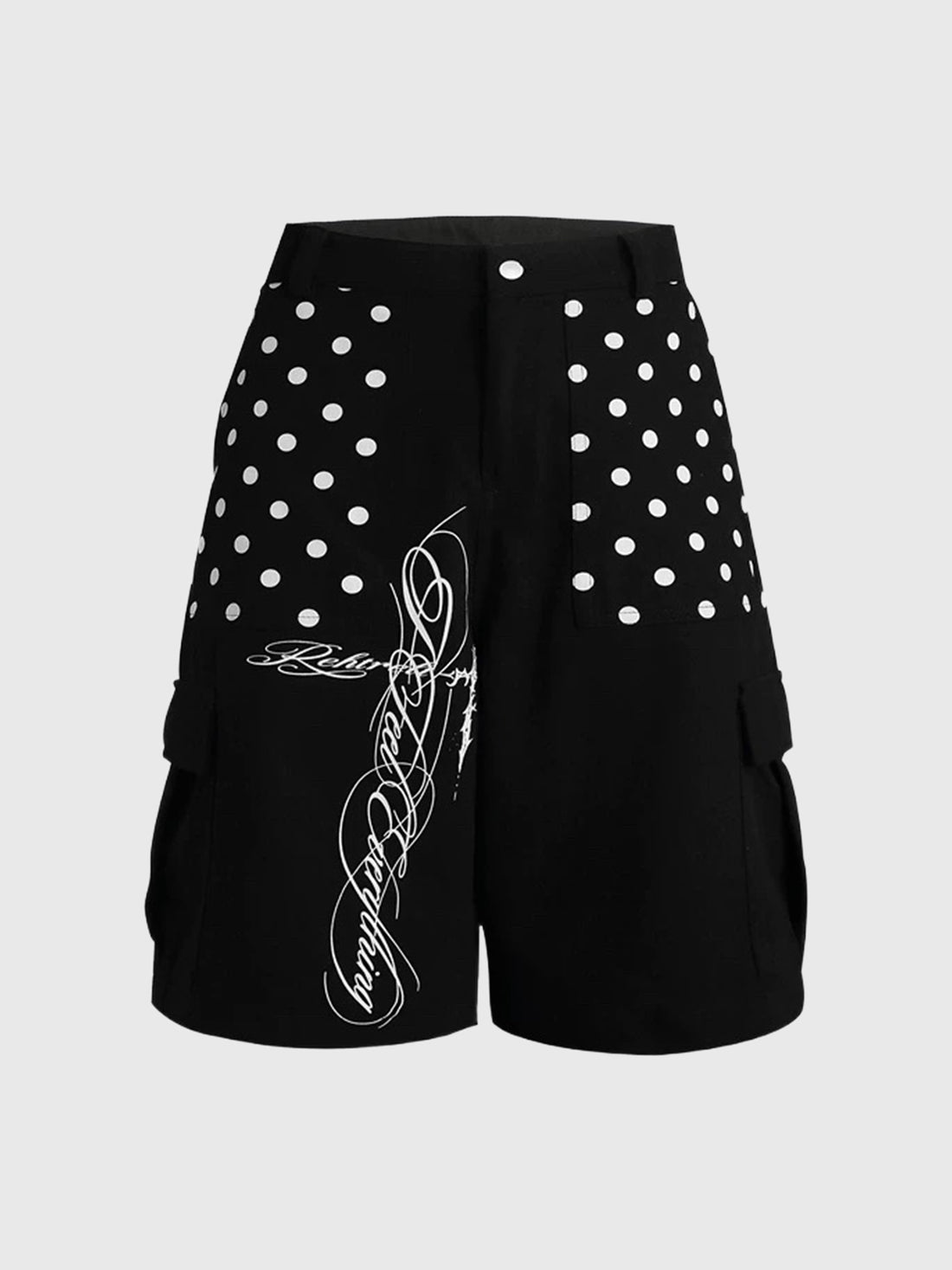 Co-ed Dorm Wide-leg Polka Dot Graphic Shorts - Black