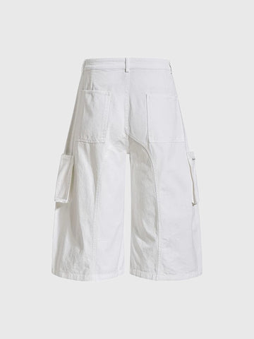 Co-ed Dorm Wide-leg Lace-up Utility Shorts - White
