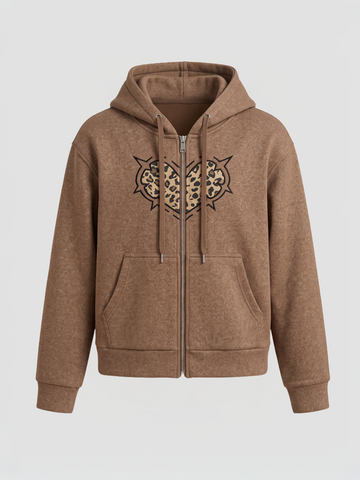 Co-ed Dorm Baggy Graphic Zip-up Hoodie - BrownA