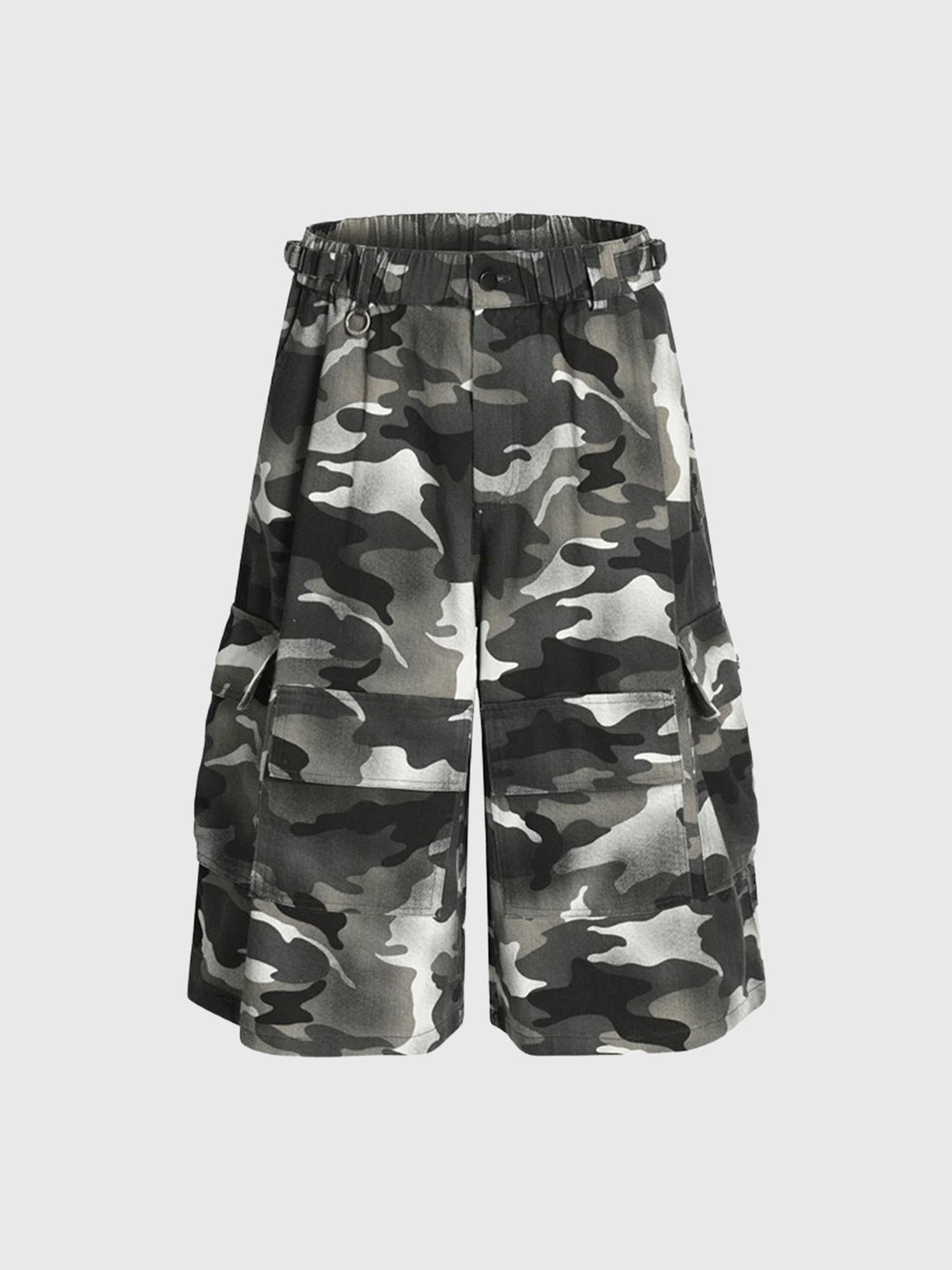 Co-ed Dorm Wide-leg Camouflage Cargo Shorts - Black