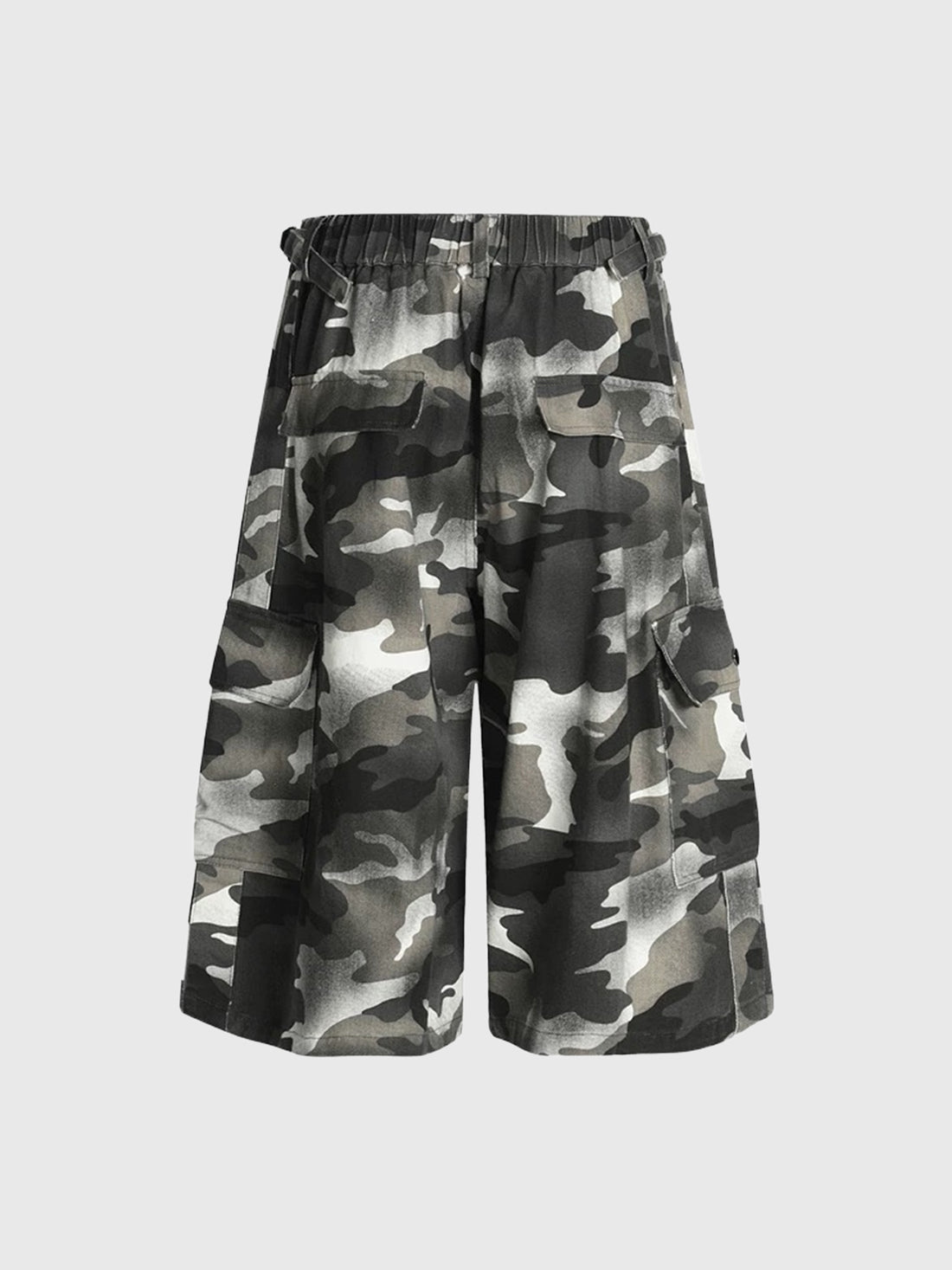 Co-ed Dorm Wide-leg Camouflage Cargo Shorts - Black