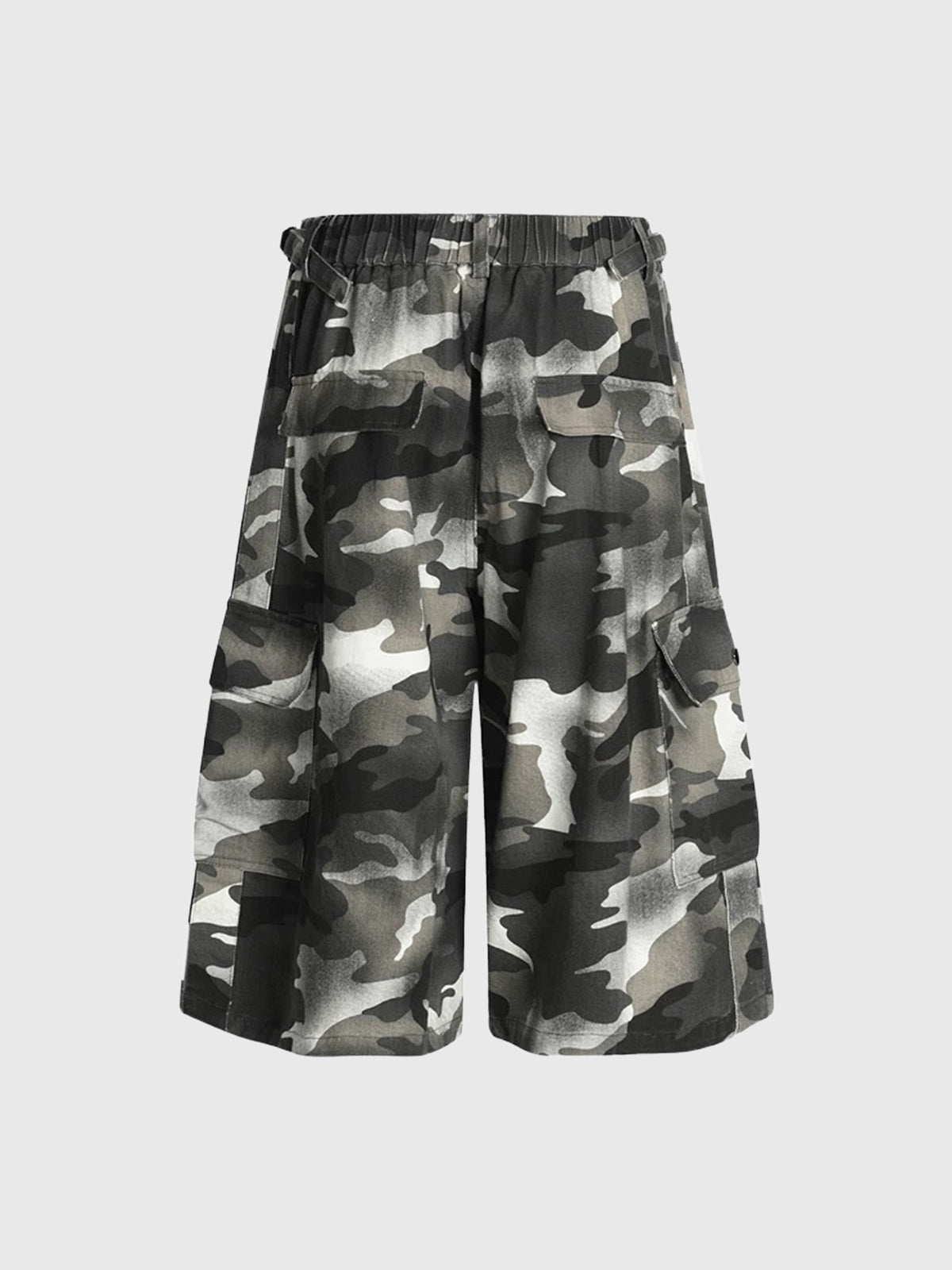 Co-ed Dorm Wide-leg Camouflage Cargo Shorts - Black