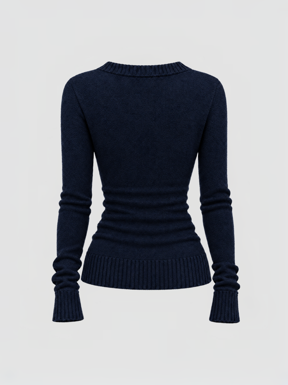 Brick Lane Surplice Wrap V-Neck Ribbed Knit Sweater - Navy Blue