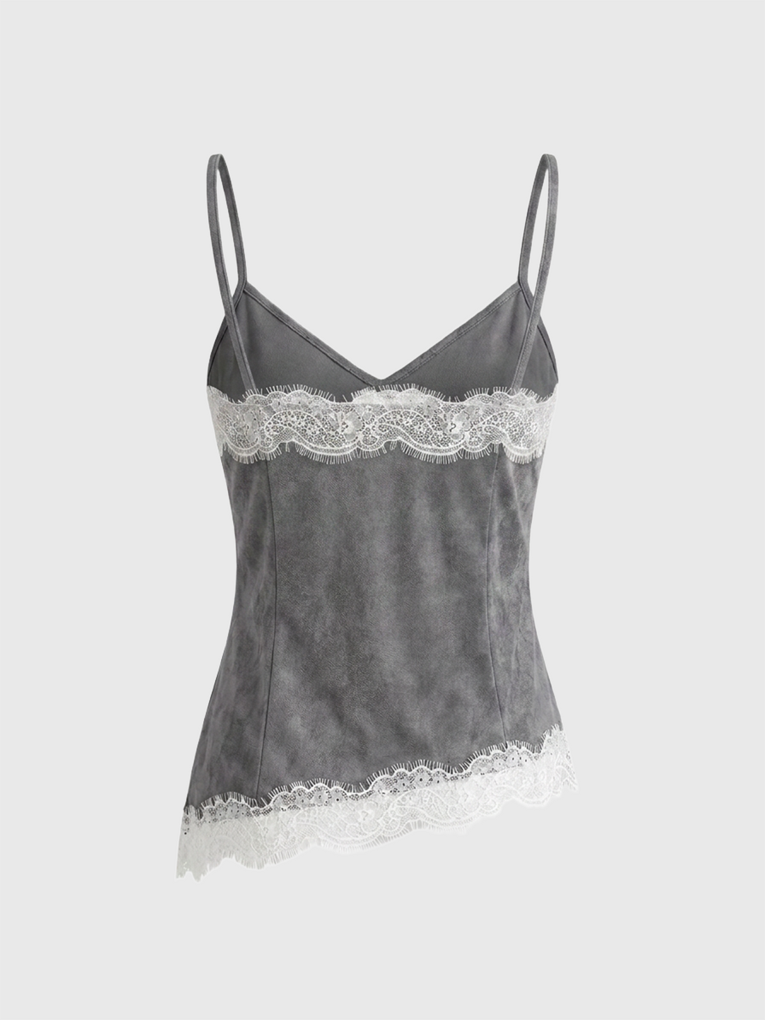 Dolled Office Waist-defining Lace Trim Asymmetric Cami - Black