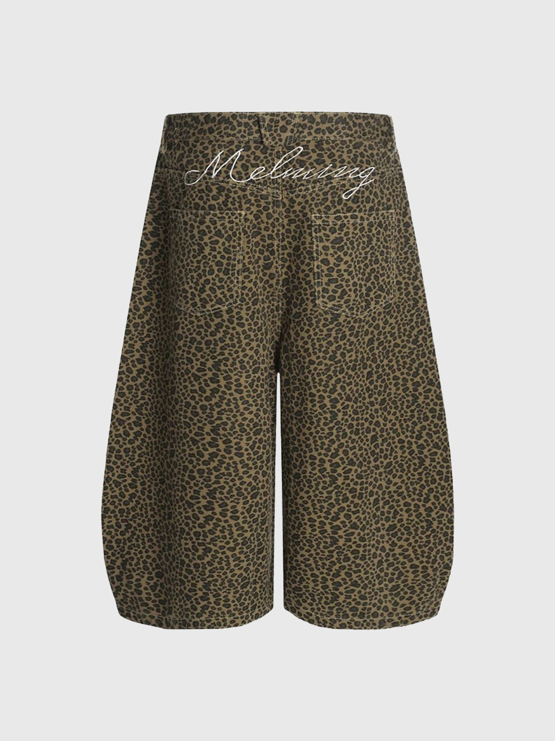 Co-ed Dorm Wide-leg Embroidered Leopard Shorts - Brown
