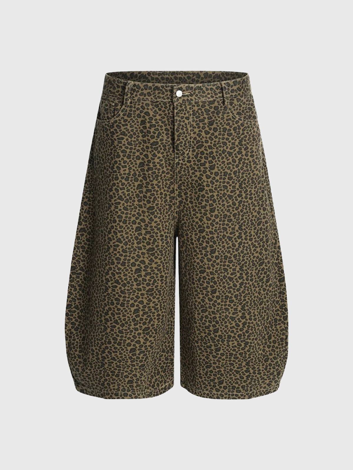 Co-ed Dorm Wide-leg Embroidered Leopard Shorts - Brown