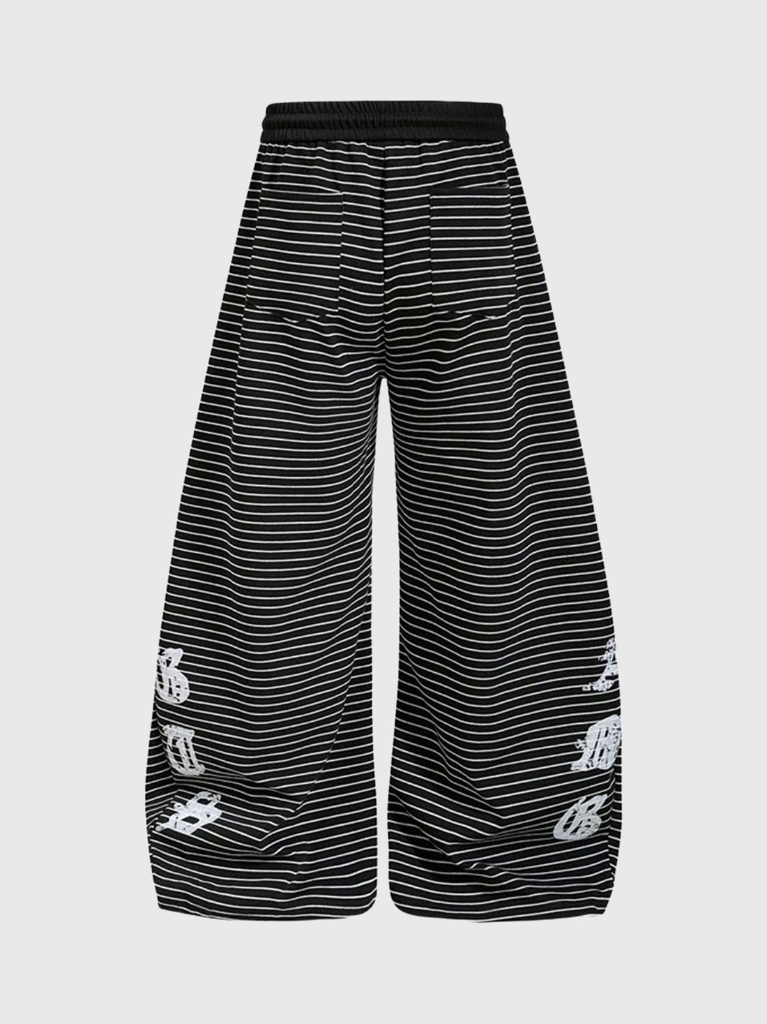 Co-ed Dorm Curved-cut Stripe Graphic Print Pants - Black