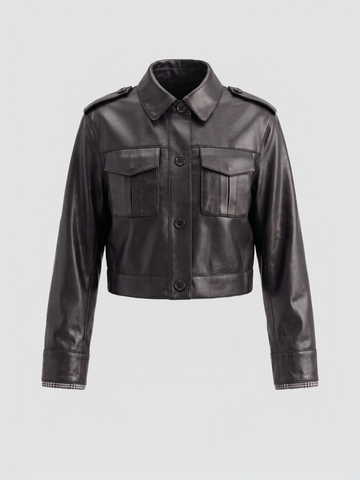Weekday Outdoor Cropped Multi-Pocket Zip Faux Leather Jacket - Black