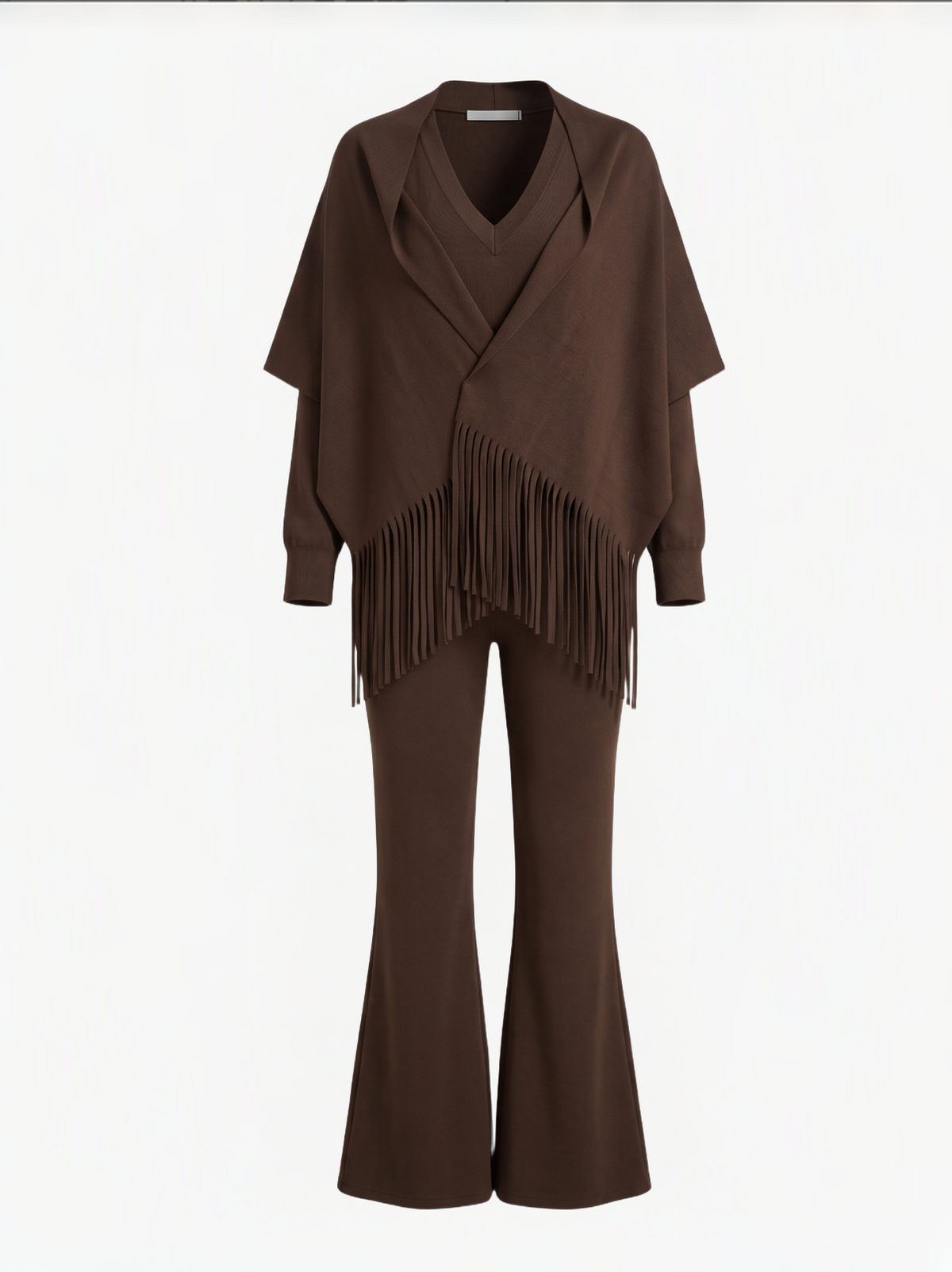 Brick Lane Skimming Long Sleeve Top and Flared Pants Two-Piece Set - Brown