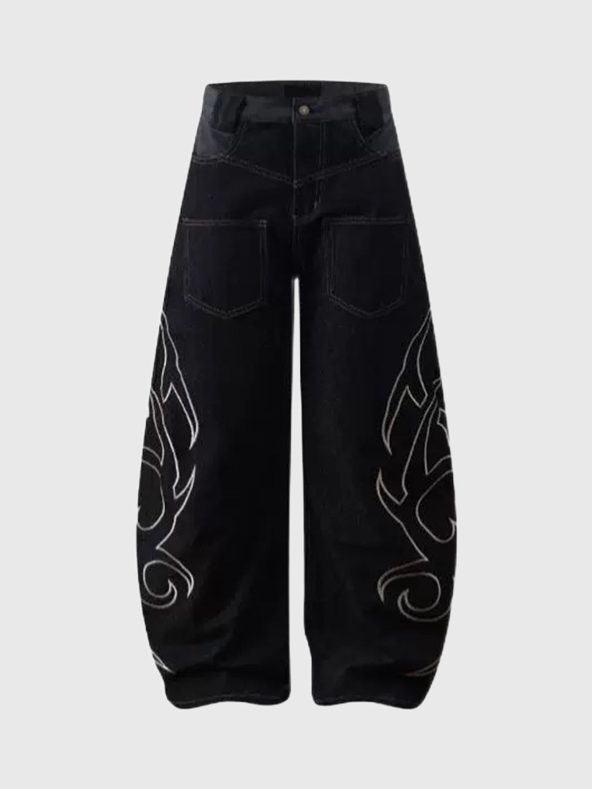Co-ed Dorm Wide-leg Eyelet Cutout Denim Pants - Black